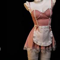 Sexy Maid Costume Set for Women - Steel-Boned Push-Up Lingerie Sleepwear with Removable Cups & Flirty Apron thumbnail