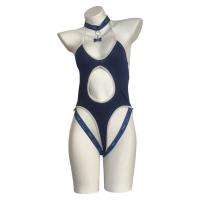 Sexy Milk Silk Bodysuit Swimsuit - Blue High-Waisted Tight-Fit One-Piece Swimwear for Women thumbnail