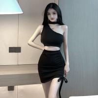 Sexy Nightclub Queen Outfit - Off-Shoulder Top & Drawstring Pencil Skirt Set for Bold Women thumbnail