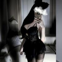 Sexy Nightclub Sleepwear Set with Built-in Pads - Seductive Lace Cami Dress & Matching Lingerie Outfit thumbnail