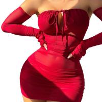 Sexy Off-Shoulder Backless Bodycon Dress with Ruffled Tie-Straps & Flared Sleeves thumbnail