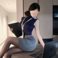 Sexy Office Secretary Costume Set - Seductive OL Uniform Dress with Sleeveless Sheath & No-Remove Design for Women thumbnail