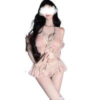 Sexy Pink Maid Costume Set - Pearl-Embellished Strapless Bodycon Sleep Dress & Lingerie Outfit thumbnail