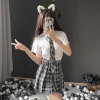 Sexy Plaid Student Uniform Set - Seductive JK Style Pleated Skirt with Open-Crotch Design, Pure & Tempting Outfit thumbnail