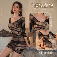 Sexy Plus Size Lace Bodysuit - Bold Striped Sheer Mesh Outfit for Women, Seductive Lingerie Set thumbnail