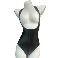 Sexy PVC Bodysuit with Adjustable Straps - Seductive Lace-Up Cosplay Lingerie Set for Women thumbnail