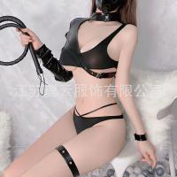 Sexy PVC Leather Biker Sleepwear Set - Revealing Chest Lingerie Outfit, No-Remove Temptation Costume for Women thumbnail