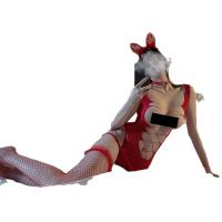 Sexy Red Lace Bodysuit with Rhinestones - Festive Sheer Mesh Outfit for New Year, Christmas & Chinese Zodiac Year thumbnail