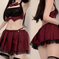 Sexy Schoolgirl JK Sleepwear Set - Cute Pure & Tempting Short Skirt Pajama Outfit for Small Bust Enhancement thumbnail