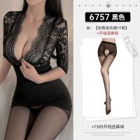 Sexy Secretary Bodysuit Dress - Deep V Lace Sheer Mesh Cutout Mini Dress for Women thumbnail