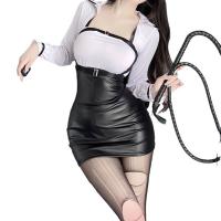 Sexy Secretary Outfit Set – Sleek Vinyl Mini Skirt & Tight Teacher Shirt Costume for Adults thumbnail