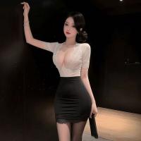 Sexy Secretary Pencil Skirt Set - Busty Office Chic Outfit, Seductive Busty Workwear Costume for Women thumbnail