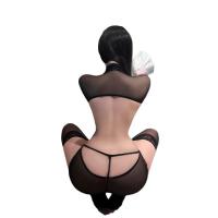 Sexy Sheer Cheongsam Lingerie Set - Seductive Lace-Trimmed Sleepwear for Small Busts, Adjustable Tie Detail thumbnail