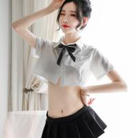 Sexy Sheer College Style White Shirt JK Uniform with Bow & Pleated Skirt – No-Remove Design thumbnail