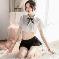Sexy Sheer College Style White Shirt JK Uniform with Bow & Pleated Skirt – No-Remove Design thumbnail