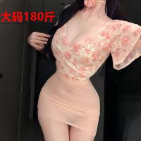 Sexy Sheer Deep V Floral Lace High-Waist Bodycon Dress Set - Seductive Lingerie Outfit for Women thumbnail