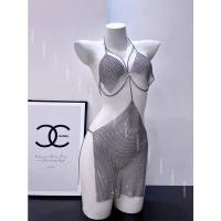 Sexy Sheer Lace Halter Mini Dress for Women – Sparkling Nightclub Outfit, Provocative Costume Dress, Alluring Party Wear thumbnail