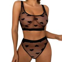 Sexy Sheer Lace Heart Print Lingerie Set – Trendy US/EU Two-Piece Mesh Intimates for Women thumbnail