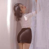 Sexy Sheer Secretary Costume Set - Tempting Office Uniform with Pencil Skirt & No-Remove Design thumbnail