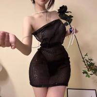 Sexy Shiny Nightclub Lingerie Sleep Dress - Sheer Backless Provocative Sleepwear Set, No-Remove Design thumbnail