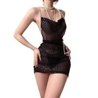 Sexy Shiny Nightclub Lingerie Sleep Dress - Sheer Backless Provocative Sleepwear Set, No-Remove Design thumbnail
