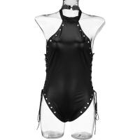 Sexy Side-Tie Halter Backless Bodysuit for Women - Glossy PVC Tight-Fit Bodycon Swimwear Style Outfit thumbnail