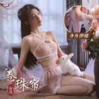 Sexy Small-Bust Chinese Style Lingerie Set - Hanfu-Inspired Sleepwear with Open-Crotch Design for Intimate Moments thumbnail