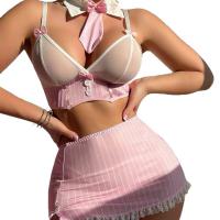 Sexy Striped Bow Mini Skirt Set - Tempting Bodycon Lace Lingerie Outfit for Women thumbnail