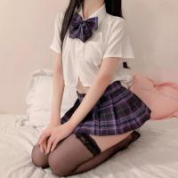 Sexy Student JK Uniform Set - Lace Trimmed Skirt, Bow Detail Top, Role Play Lingerie Outfit thumbnail