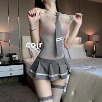 Sexy Student JK Uniform Set - Seductive Lace Bodysuit & Sheer Stockings Outfit for Women thumbnail