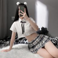 Sexy Student Role Play Outfit - Split-Style Pleated Skirt & Top Set for Small Bust, Flirty Lingerie Costume thumbnail