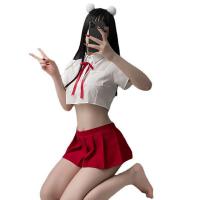 Sexy Student Role Play Outfit - Split-Style Pleated Skirt & Top Set for Small Bust, Flirty Lingerie Costume thumbnail