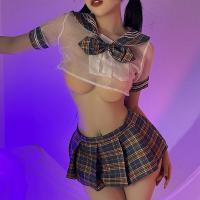 Sexy Student Uniform Lingerie Set - Seductive Plaid Mini Skirt Outfit for Women thumbnail