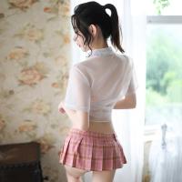 Sexy Student Uniform Set: Sheer Shirt, Bow Top & Plaid Pleated Skirt - SuoQing Lingerie thumbnail