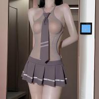 Sexy Sweet-Cool Student Uniform Mesh Dress Set with Sheer Tights & Matching Top thumbnail