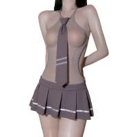 Sexy Sweet-Cool Student Uniform Mesh Dress Set with Sheer Tights & Matching Top thumbnail