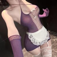 Sexy Tear-Away Maid Costume Set - Sheer Mesh Lingerie Outfit with Rear Cut-Out & Peekaboo Chest Design thumbnail