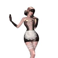 Sexy Tear-Away Maid Costume Set - Sheer Mesh Lingerie Outfit with Rear Cut-Out & Peekaboo Chest Design thumbnail