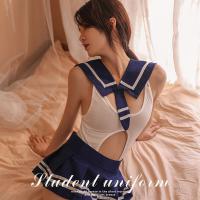 Sexy Uniform Lingerie Set - Schoolgirl Costume with Open-Crotch Pleated Skirt & Sailor Outfit thumbnail
