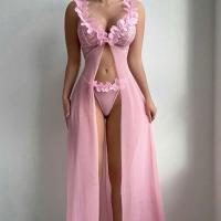 Sexy Velvet Deep V Lace Sleep Dress Set for Women – Sensual Backless Nightgown with Elegant Lace Trim thumbnail