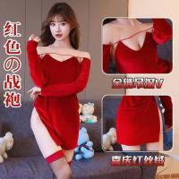 Sexy New Year Christmas Costume Lingerie Velvet Nightgown Role Play Outfit Set thumbnail