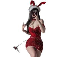 Sexy New Year Christmas Costume Lingerie Velvet Nightgown Role Play Outfit Set thumbnail