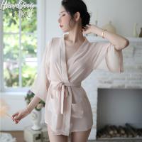 Sheer Boyfriend-Style Chemise Set - Sensual Chiffon Lingerie Robe & Matching Sleepwear Outfit thumbnail