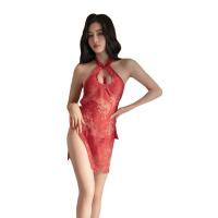 Sheer Lace Cheongsam Lingerie Set - Seductive Split Sleeve Sleepwear & Uniform Style Outfit thumbnail