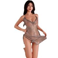 Shimmering Sheer Cheongsam Lingerie Set - Deep V-Neck Tie-Back Seductive Nightclub Costume thumbnail