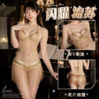 Shimmering Tassel Sheer Dancer Costume - Sexy Open-Crotch See-Through Lingerie Set with Thong & G-String thumbnail