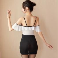 Silk-Look Lace Sheer Secretary Outfit - Seductive Hollow-Out Sleep Dress with Ruffled Hem & Teasing Cutouts thumbnail