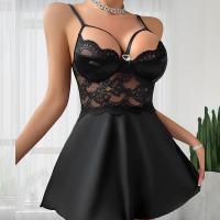 Solid Color Sexy Women's Lace Trim Sleep Dress with Adjustable Straps & Heart Clasp thumbnail