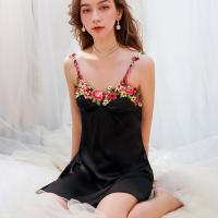 Spring Blossom Embroidered Satin Sleep Dress - Sexy Silk-Look Loungewear for Women, One-Piece Pajama Set thumbnail