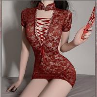 Sultry Lace Cheongsam Lingerie Set - Seductive Midnight Sleepwear & Bedroom Outfit for Women thumbnail